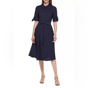 Calvin Klein Navy Blue Belted Midi Dress